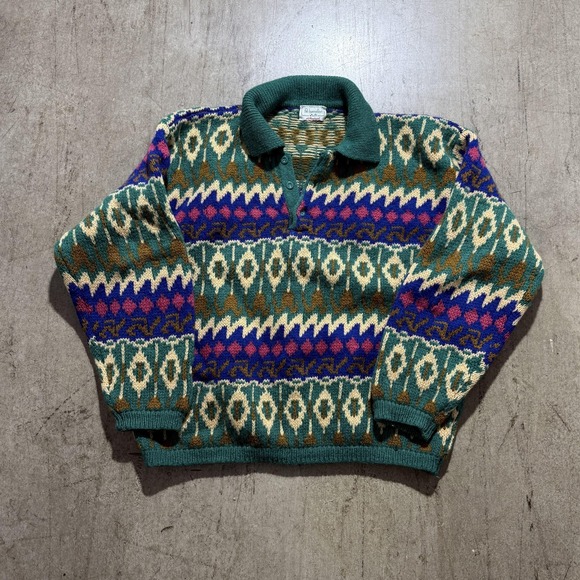 Benetton Other - Benetton Sweater Mens Large Multicolor Fair Isle Wool Knit Collared Pullover